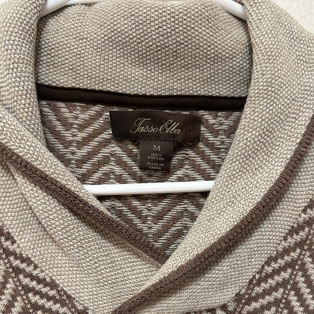 Tasse Elba Mens Sweater Cotton Herringbone Elbow Patch Brown Beige, Medium - Picture 4 of 6